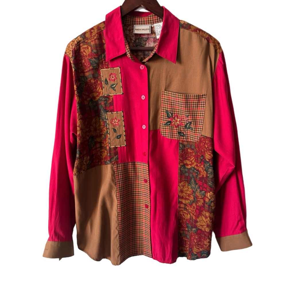 NAPA VALLEY Shirt Top Blouse Patchwork Sz L